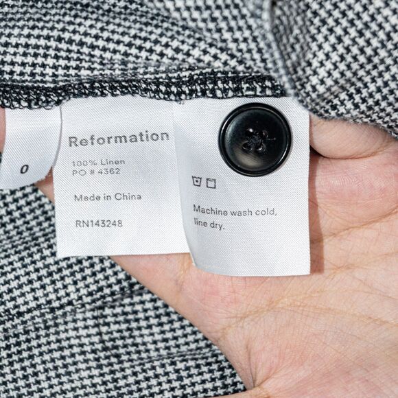 Reformation Women's 100% linen Wide leg Houndstooth pants black white size 0 - Picture 5 of 8